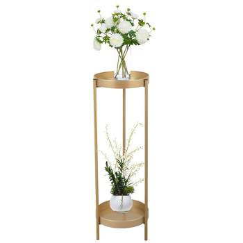 2 Tier Plant Stand Plant Holders Indoor Stand With 2 Round Trays Anti Slip Leg 33 Pound Support Metal Potted Plant Holder Shelf