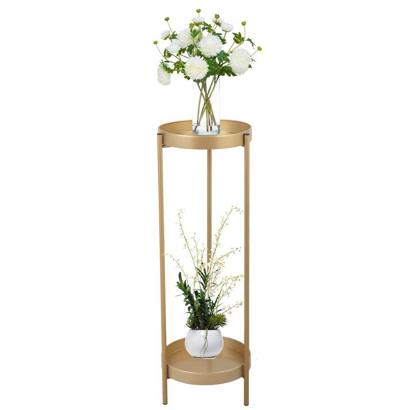 2 Tier Plant Stand Plant Holders Indoor Stand With 2 Round Trays Anti Slip Leg 33 Pound Support Metal Potted Plant Holder Shelf, 1 of 6