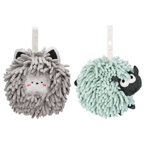REGALWOVEN Cute Decorative Funny Sheep Shape Fast Drying Hanging Hand Towels 7" x 7" 2 Pcs - 1 of 4