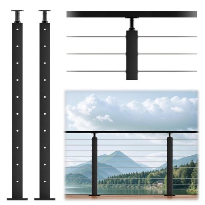 36"H Black Cable Railing Level Post Mount