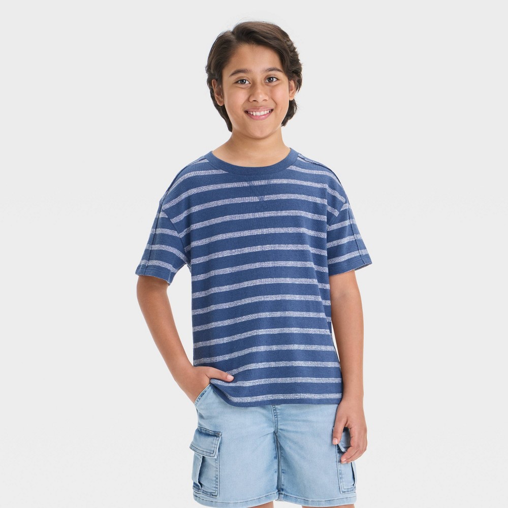 Boys' Short Sleeve Relaxed Fit Textured T-Shirt - Cat & Jack™ Blue XS: Jacquard Stripes