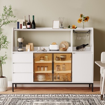 63" Sideboard Buffet Cabinet, Modern Coffee Bar Cabinet with Wine Rack, Wooden Media Console Table, Kitchen Pantry Cabinet for Living Room Kitchen