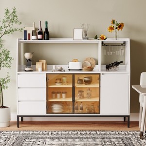 63" Sideboard Buffet Cabinet, Modern Coffee Bar Cabinet with Wine Rack, Wooden Media Console Table, Kitchen Pantry Cabinet for Living Room Kitchen - 1 of 4