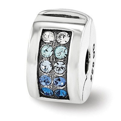 Black Bow Jewelry Sterling Silver with Blue Crystals Hinged Clip Bead Charm