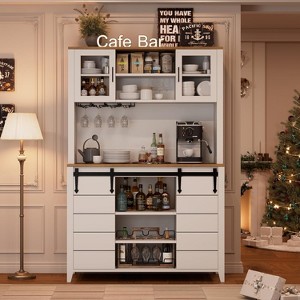 70'' Wine Coffee Bar Cabinet with Storage Hutch, Tall Kitchen Pantry Liquor Cabinet with Sliding Barn Doors for Home Dining Room - 1 of 4