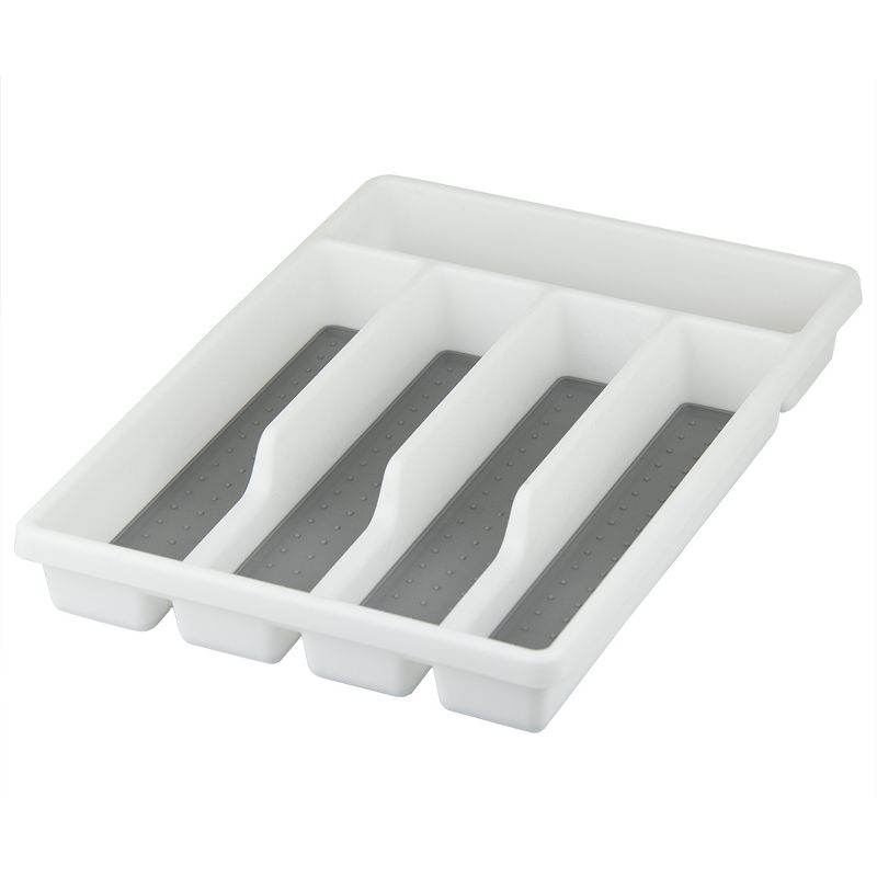 Home Basics Plastic Cutlery Tray with Rubber-Lined Compartments, White, 2 of 4