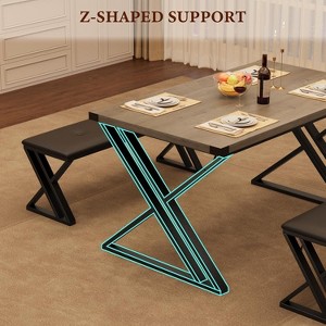 Kitchen Table Set with 2 Upholstered Benches, Z-Shaped Leg Kitchen Table Set for 4 3 Piece Dining Table Set for Small Space Saving Space - 1 of 4