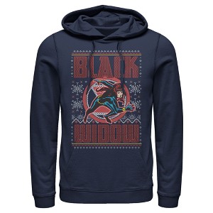 Men's Marvel Ugly Christmas Black Widow Snow Pull Over Hoodie - 1 of 3
