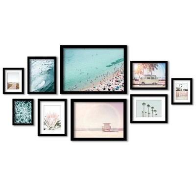 Set Of 9 Matted Black Framed Prints Gallery Wall Art Set - Coastal ...