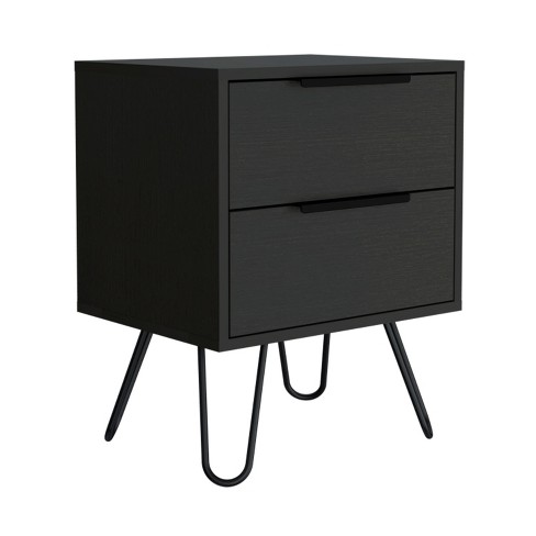 NicBex 17.71 inch Wide Nightstand with 2 Drawers, Side Table with Solid Wood Frame and Hairpin Legs,Bedside Table for Bedroom,Living Room,Black/Brown - image 1 of 4