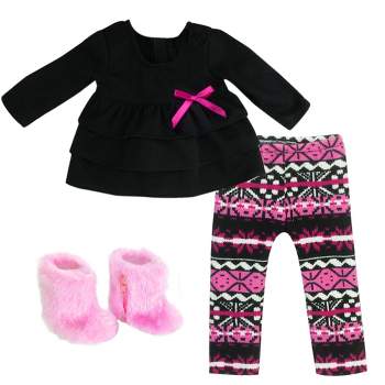  Sophia's 15 Baby Doll 3 pc. Pajama Set with Long-Sleeved Moose  Print Tee, Winter Print Pants, and Fuzzy Slippers, Navy, White and Pink :  Toys & Games