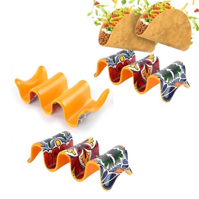 Prepara Taco Holder, 3-Pack - Taco Rack for Upright Serving, Durable Melamine Food Stand, Mess-Free Table Organizer (Yellow)