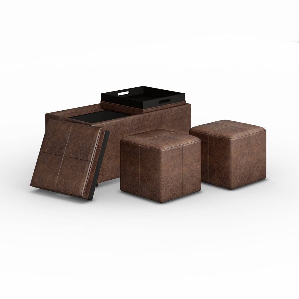 Photos - Pouffe / Bench 5pc Franklin Storage Ottoman and benches Distressed Chestnut Brown - Wynde
