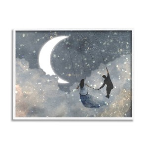 Stupell Industries Grey and Blue Celestial Love Sky Swinging by the Crescent Moon Stars - 1 of 4
