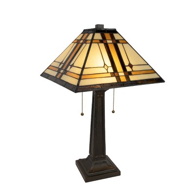 Tiffany Style Table Lamp-Mission Design Art Glass (Includes LED Light Bulb)