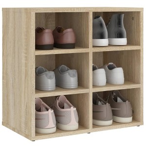 CLIHOME 6-Pair Wall Mounted Shoe Cabinet, Wooden EntrywayShoe Storage Organizer - 1 of 4