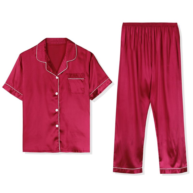 Lars Amadeus Men's Classic Satin Pajama Sets Short Sleeves Night Sleepwear, 2 of 7
