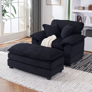 KTMBDW Sofa Chair with Movable Ottoman - Corduroy Cloud Couch Chair Soft Comfy Modern Sofa Chaise Single Sleeper Chair Bed for Living Room - 1 of 4