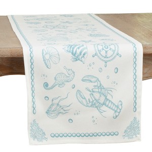 Saro Lifestyle Saro Lifestyle Dining Table Runner With Sea Life Design, Aqua, 16"x72" - 1 of 3