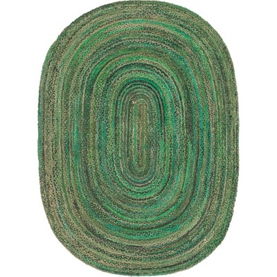 Handmade Green Braided Oval Cotton Area Rug 8' x 10'