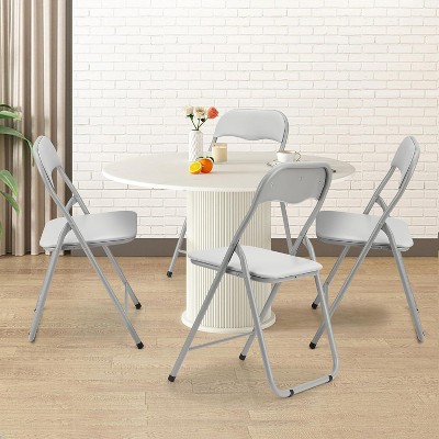 Acekool Folding Chairs Set of 4 with Cushions, Portable Metal Folding Chairs for Indoor & Outdoor Use, Stackable with Non-Slip Feet, Beige