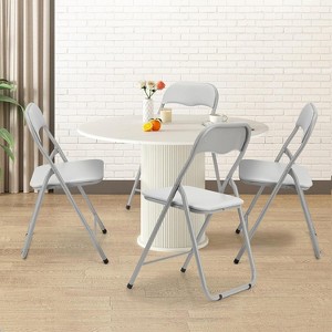 Acekool Folding Chairs Set of 4 with Cushions, Portable Metal Folding Chairs for Indoor & Outdoor Use, Stackable with Non-Slip Feet, Beige - 1 of 4