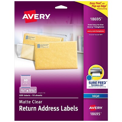 Avery Matte Clear Return Address Labels Sure Feed Technology Inkjet 750206
