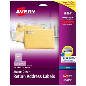 Avery Matte Clear Return Address Labels Sure Feed Technology Inkjet 750206 - 1 of 4