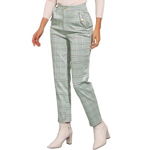 INSPIRE CHIC Women's Vintage Tartan Plaid Elastic Waist Straight Long Trousers - 1 of 4
