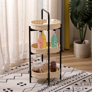 KTMBDW Oval Side Table with Woven Storage Basket,  3-Tier Metal Side Small Bedside Table Nightstand with Removable Tray for Living Room, Bedroom - 1 of 4