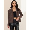 INSPIRE CHIC Women's Turn-Down Collar Flap Pockets Snap Button Faux Suede Jacket - 2 of 4