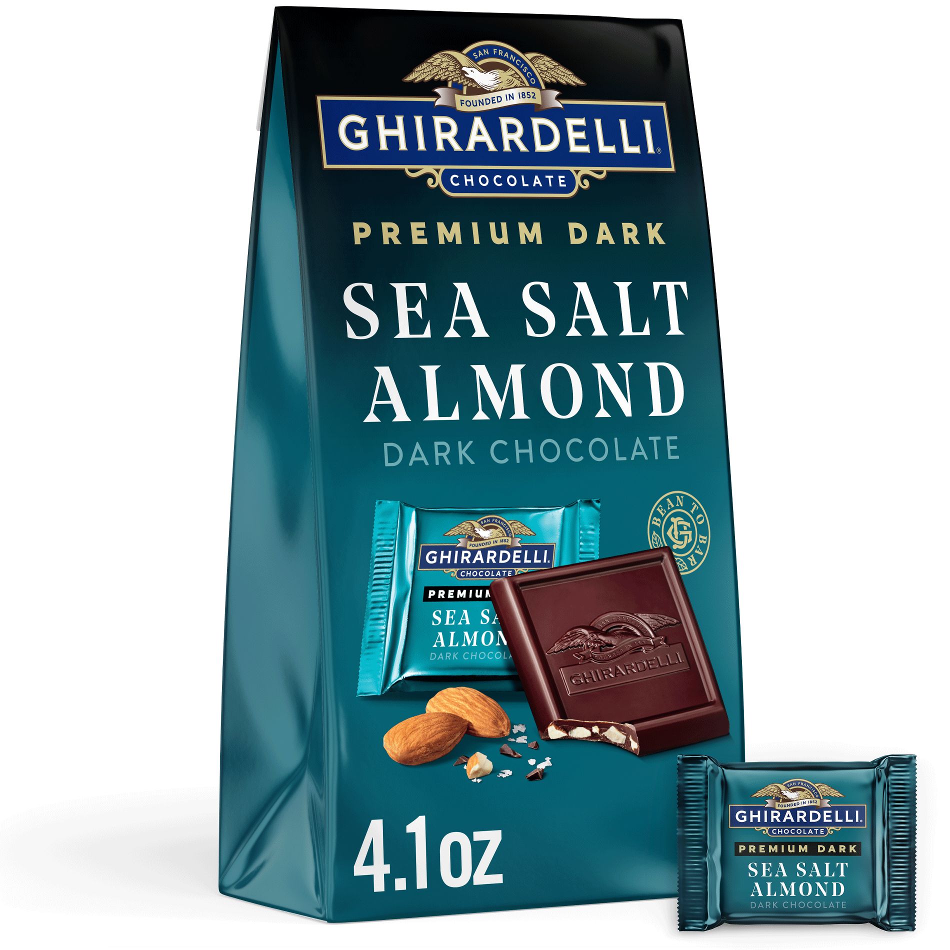 GHIRARDELLI Premium Dark Sea Salt Almond SQUARES Medium Bag - 4.12oz