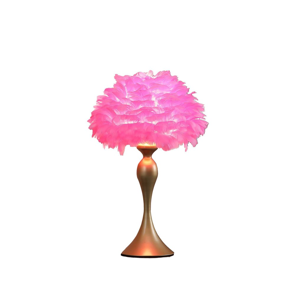 Photos - Floodlight / Street Light 18.25" Hot Pink Feather Aquina Crisp Contour Glam Table Lamp Satin Gold 