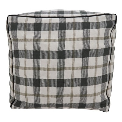 Large Gray Plaid Cotton Floor Pouf
