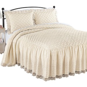 Collections Etc Diamond Quilt Top Vintage Lace Ruffle Skirt Bedspread - 1 of 3