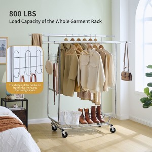 Kumasinova Dual Rail Portable Clothes Rack with Shelves,Garment Rack with 800LB Capacity,Heavy Duty Rolling Coat Rack with Adjustable Height - 1 of 4