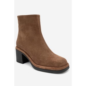 Junae - Cognac Suede Leather Block Heel Boot (Women) cognac suede 9.5 Forever & Always Shoes US - 1 of 4