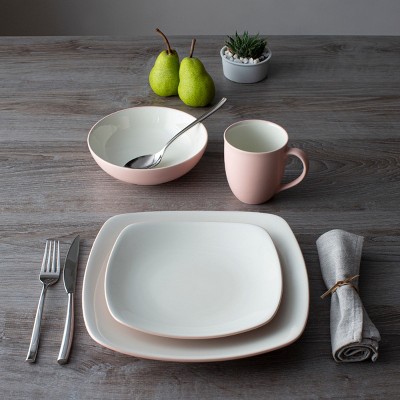 Pink Matte Ceramic Square Dinnerware Set for Four