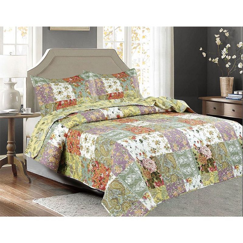 Legacy Decor 3 PCS Paisley Stitched Pinsonic Reversible All Season Bedspread Quilt Coverlet Oversize, 1 of 8
