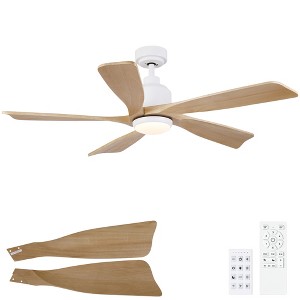 YUHAO 52 in. Indoor Matte White Standard Ceiling Fan with Light, Remote Control Included and Natural Wood Blades - 1 of 4
