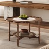 Vynxaria Series 31.5 in. Walnut Petal Rubber+Glass End Table with White Crackle Pattern and 2-Tier Rattan Storage - 4 of 4