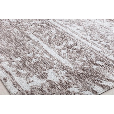 Ivory and Brown Geometric Distressed Vintage Area Rug