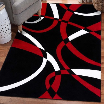 Red and Black Abstract Geometric 5' x 7' Area Rug