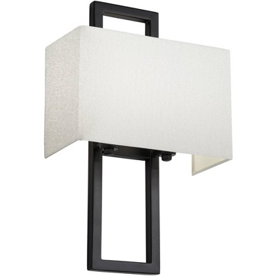 Black Rectangular Modern Wall Sconce with Faux Silk Shade