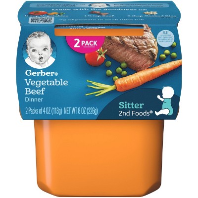 Gerber Sitter 2nd Foods Vegetable Beef Baby Meals Tubs - 2ct/4oz Each