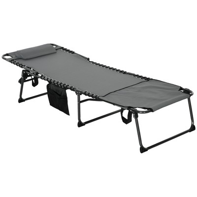 Gray Mesh Folding Outdoor Chaise Lounge with Reclining Backrest