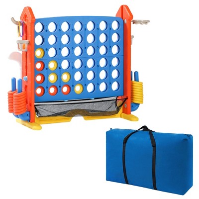 JUJABU 4-to-Score Giant Game Set with Mesh Bag, Jumbo Connect 4, Basketball Hoop, Ring Toss & Golf with Adjustable Height for Indoor/Outdoor