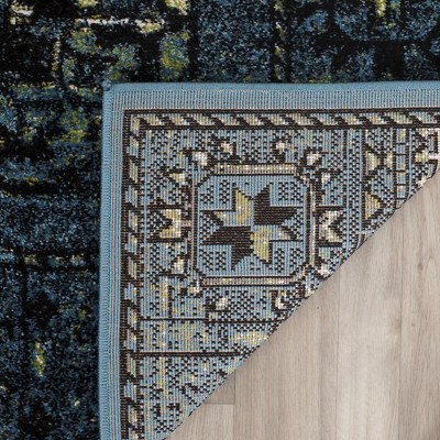 Vintage Blue and Multicolor High Pile Synthetic Area Rug, 4' x 6'