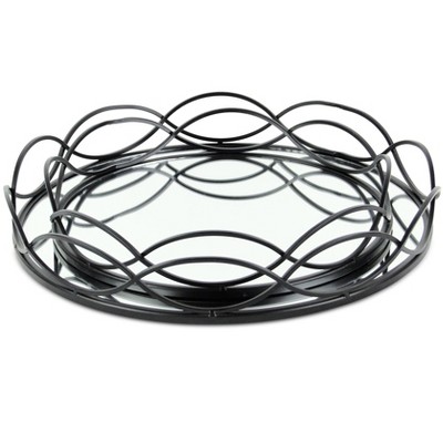 HomeRoots Set of Two Black And Silver Metal And Mirrored Glass Round Vanity Trays