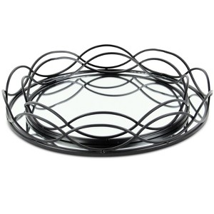 HomeRoots Set of Two Black And Silver Metal And Mirrored Glass Round Vanity Trays - 1 of 4